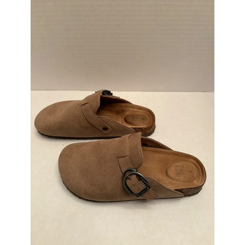 Time and Tru Womens Comfort Clogs Bundle Black Tan Faux Suede Mules Size 6 Pair - Picture 3 of 12
